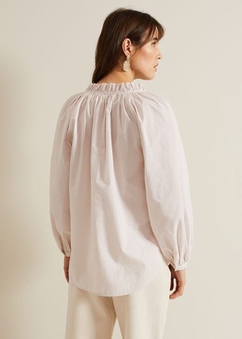 Phase Eight Seraphina Stripe Frill Shirts White USA | 1395802-TR